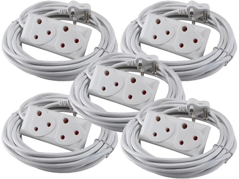 10m Extension Cord With A Two-Way Multi-Plug Extension Lead Bulk 5 Pack 2 Socket Extension Boards  (White, 10 m)