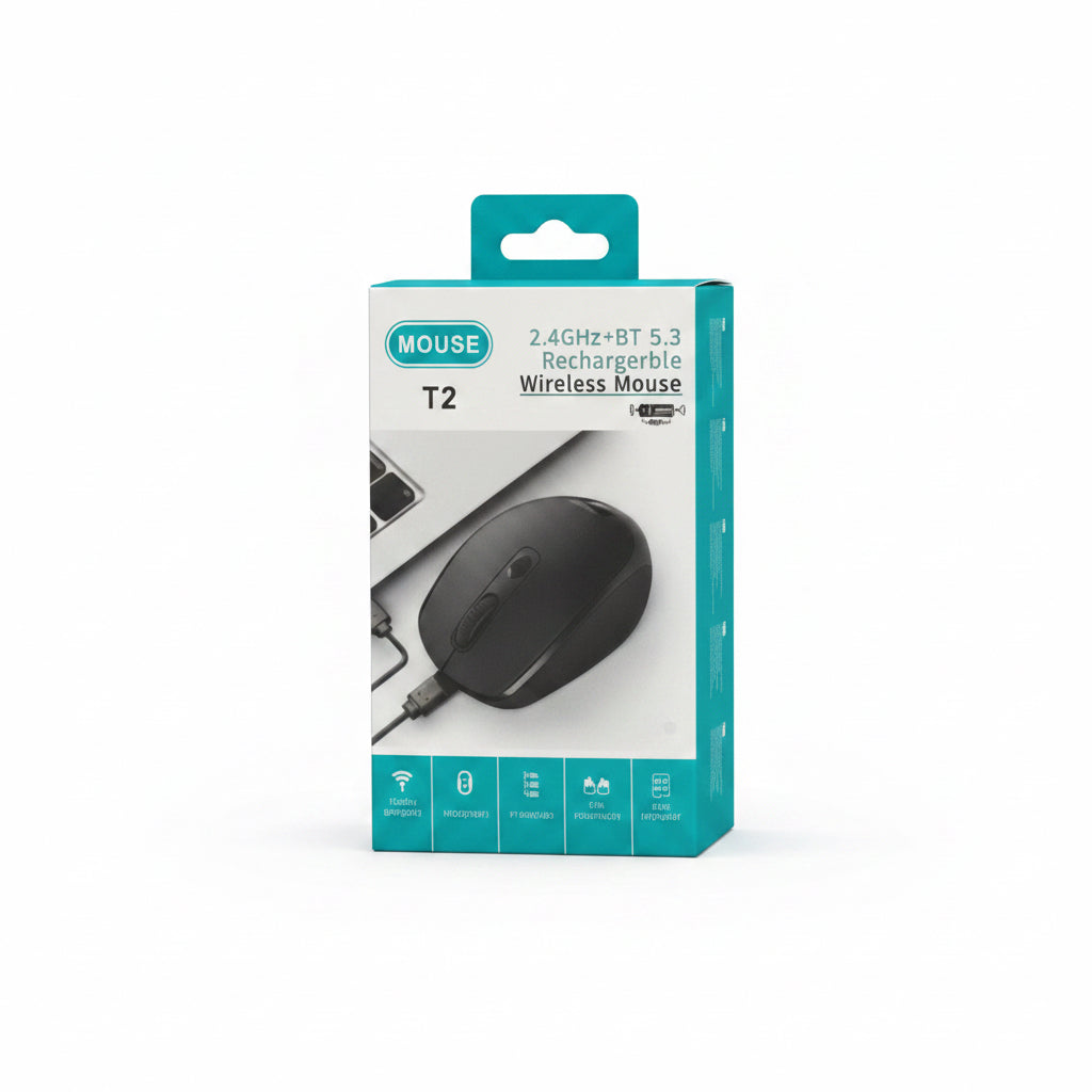 T2 2.4GHz + Bluetooth 5.3 Rechargeable Wireless Mouse