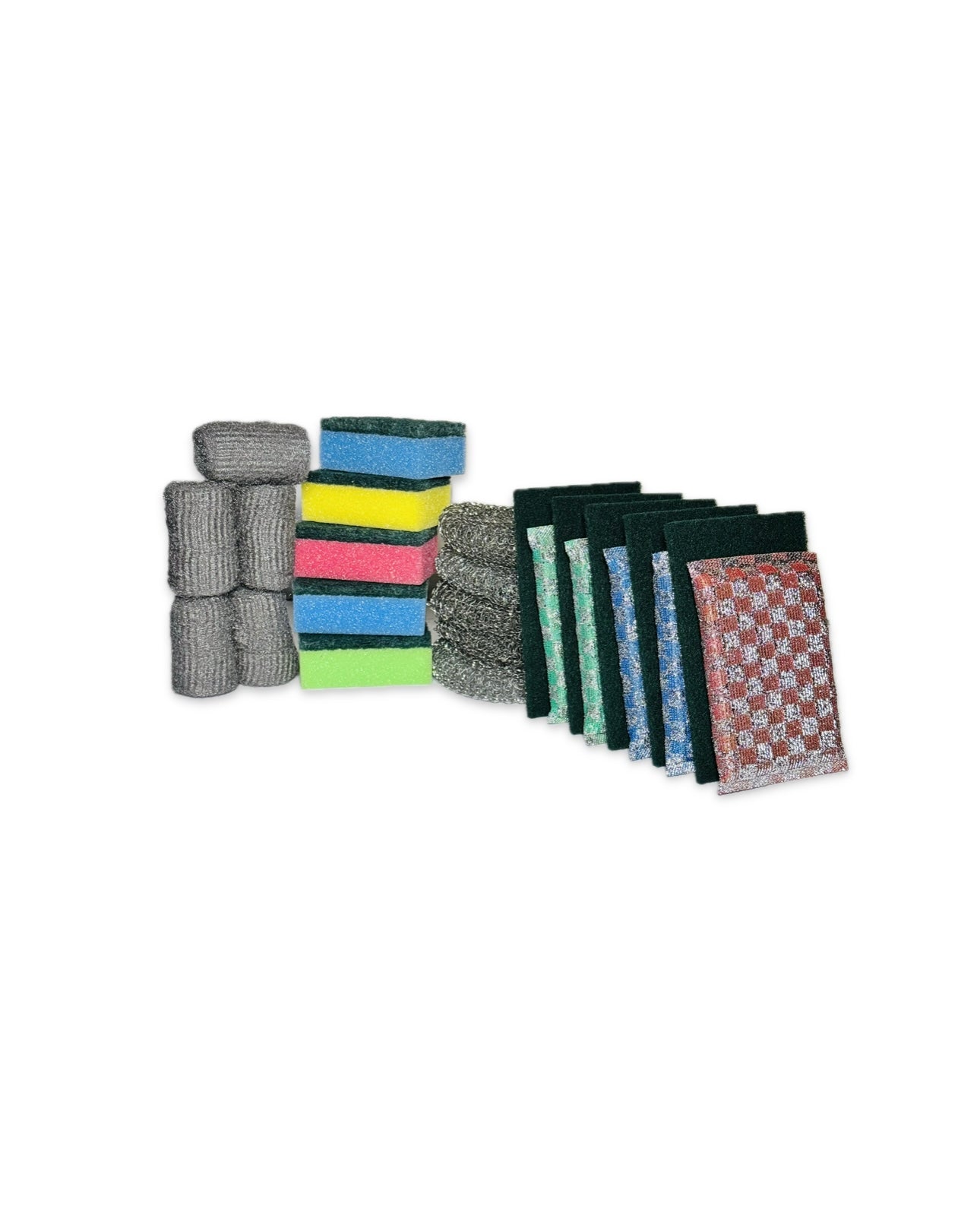Cleaning Set, 25 Pack Scouring Tools with Wire Scourers, Steel Wool, Sponges, Multi-Color