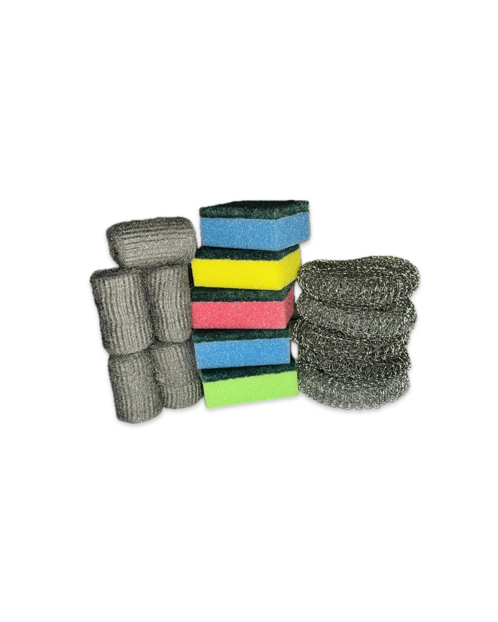 Kitchen Cleaning Set, 15 Pack Scouring Kit with 5 Wire Scourers, 5 Steel Wool Pads, 5 Dual-Sided Sponges, Multi-Color