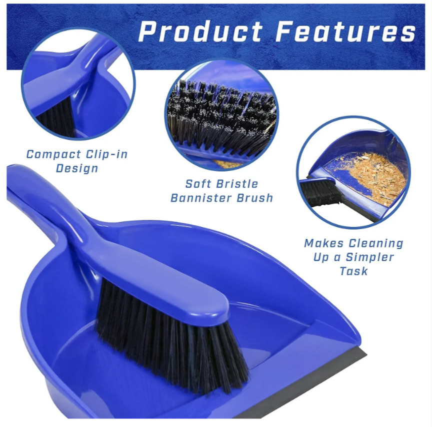Plastic Dustpan and Brush Set, Compact Storage, Soft Bristle Brush for Cleaning & Sweeping