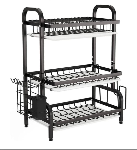3-Tier Dish Rack With Tray Utensil Holder Steel Organizer Kitchen Rack