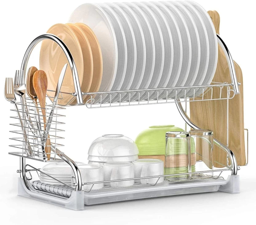 Steel Dish Drying Kitchen Rack  (Silver)