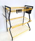 SA 3-Tier Kitchen Counter Dish Drying Rack with Utensil Holder - Black & Gold Metal