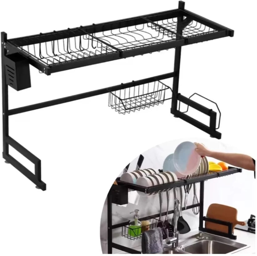 Steel Dish Drainer Kitchen Rack  (Black)