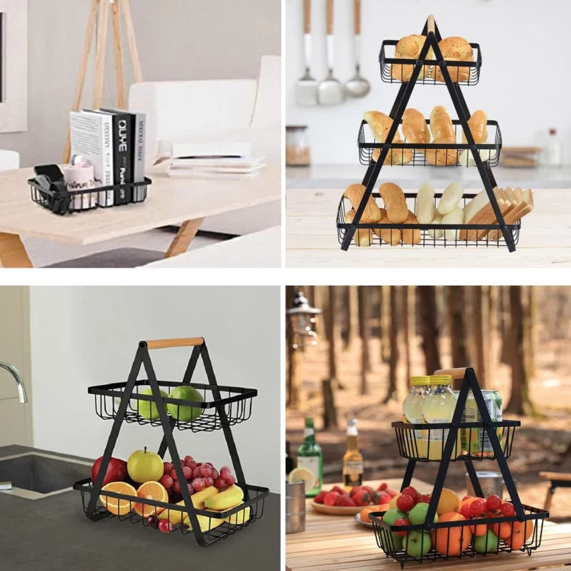 Steel Fruits/Vegetables Kitchen Rack  (Black)