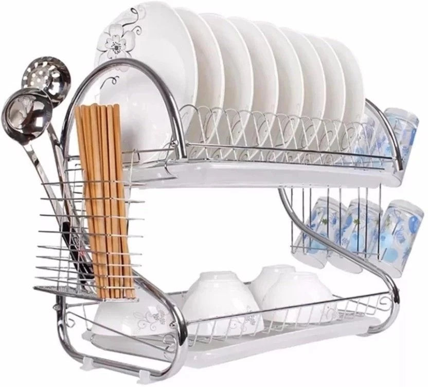 Steel Dish Drying Kitchen Rack  (Silver)