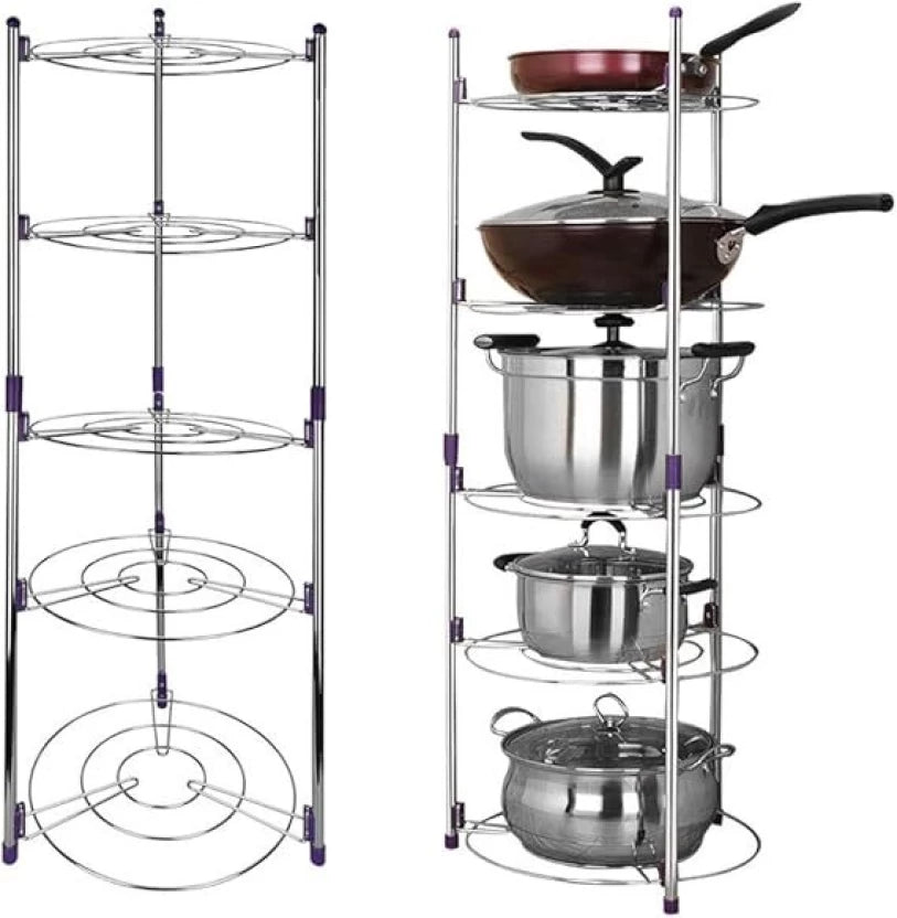 5-Tier Adjustable Stainless Steel Pot Rack Steel Organizer Kitchen Rack  (Silver)